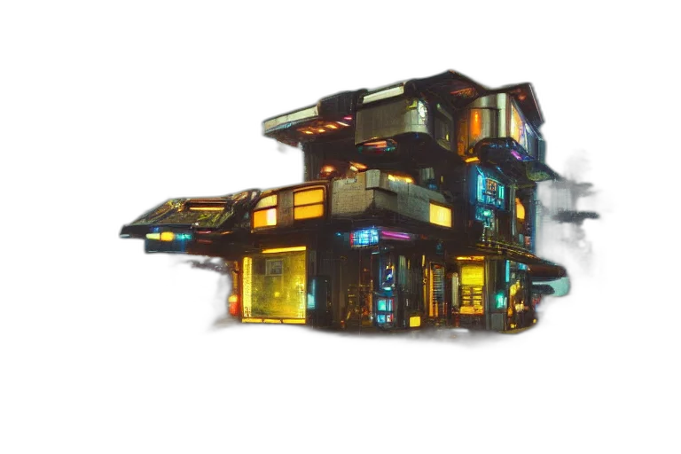 building, furniture, robot, jewelry, concept art, 3d render, pixel art, cyberpunk transparent PNG cut-out