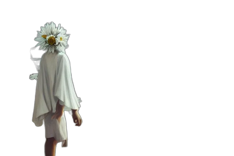 dress, mask, flower, crown, concept art, 3d render, vaporwave, anime transparent PNG cut-out