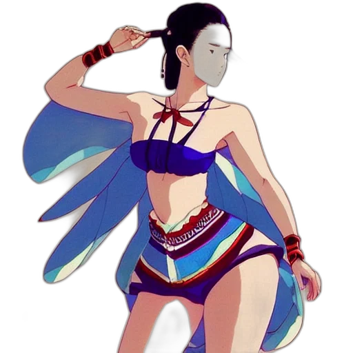 dress, staff, mask, concept art, anime, fantasy art, pixel art, blue transparent PNG cut-out