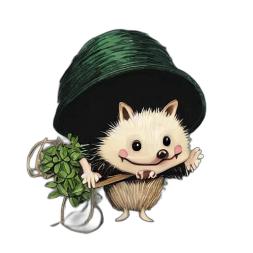 hat, animal, creature, staff, concept art, fantasy art, watercolor, pixel art transparent PNG cut-out