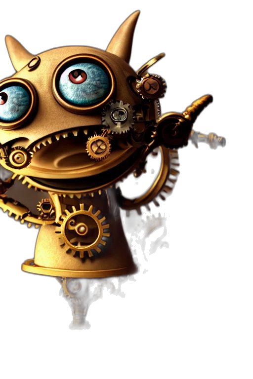 robot, mask, staff, concept art, 3d render, tiny, cute, steampunk transparent PNG cut-out