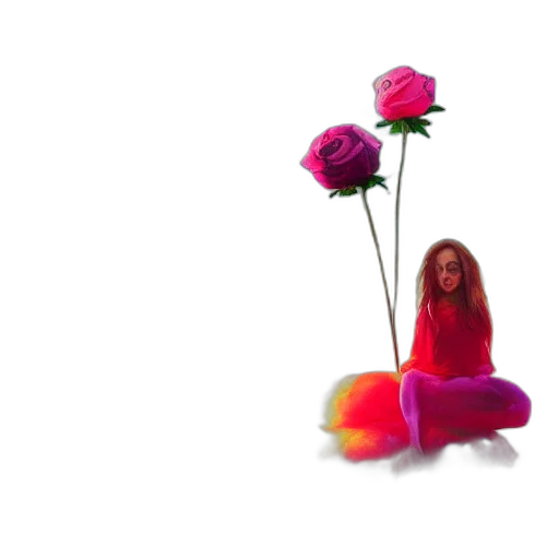 flower, hair, creature, dress, 3d render, concept art, vaporwave, photorealistic transparent PNG cut-out