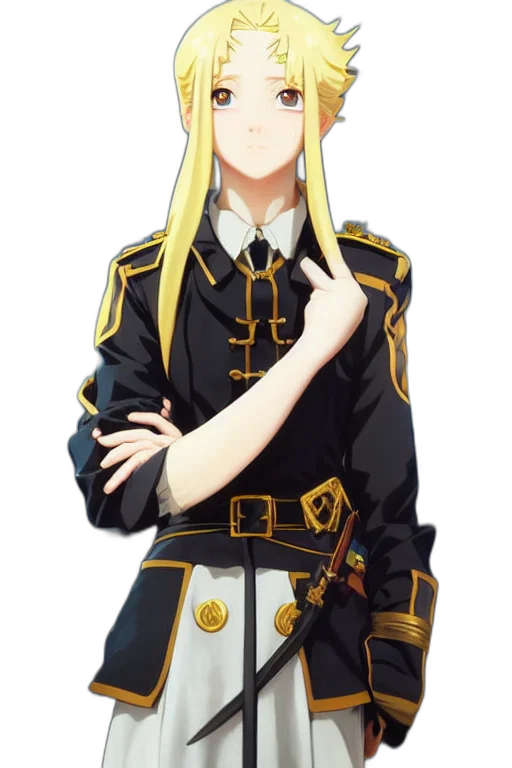 staff, jacket, sword, dress, anime, fantasy art, concept art, cartoon transparent PNG cut-out