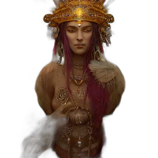 jewelry, crown, staff, face, fantasy art, concept art, photorealistic, oil painting transparent PNG cut-out