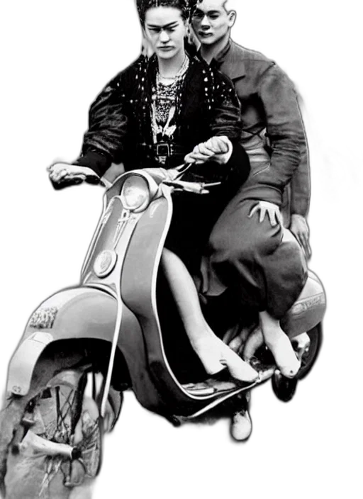 jacket, jewelry, photorealistic, frida, kahlo, vespa transparent PNG cut-out