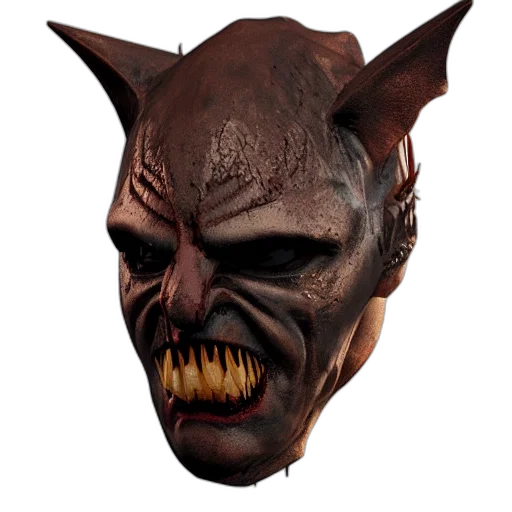 mask, face, creature, staff, 3d render, concept art, photorealistic, fantasy art transparent PNG cut-out