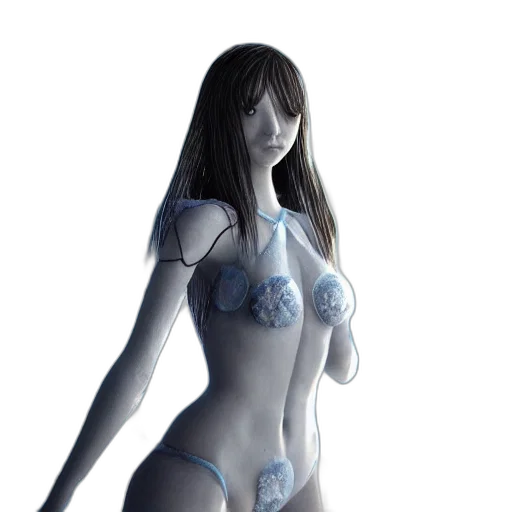 robot, dress, 3d render, concept art, fantasy art, photorealistic, blue, monochrome transparent PNG cut-out