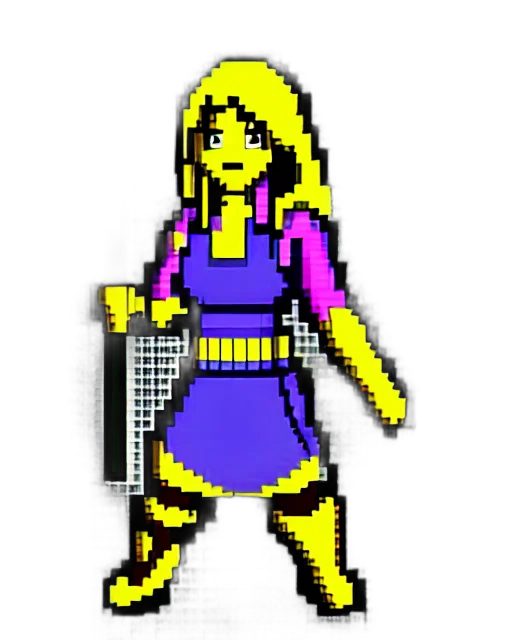 robot, dress, staff, pixel art transparent PNG cut-out