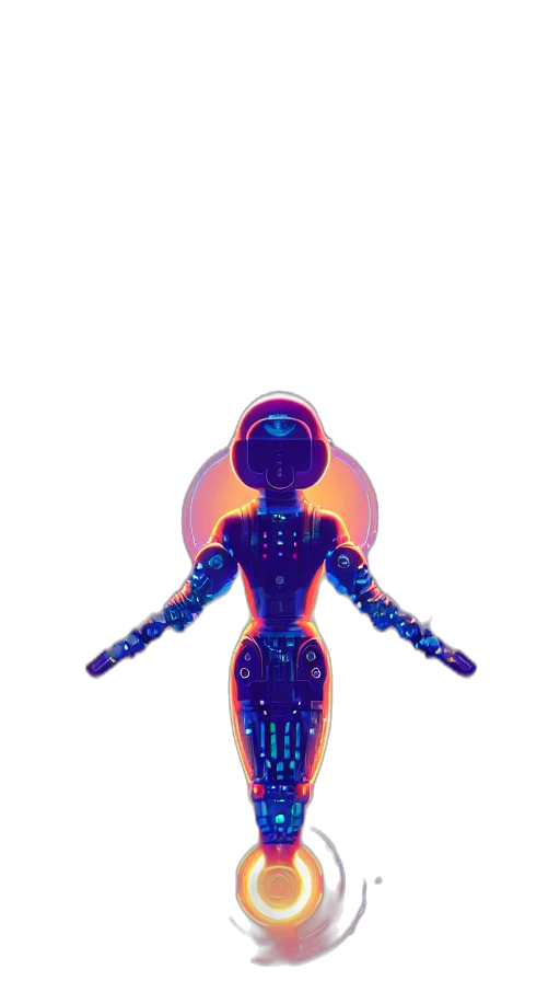 robot, staff, jewelry, creature, 3d render, concept art, vaporwave, pixel art transparent PNG cut-out
