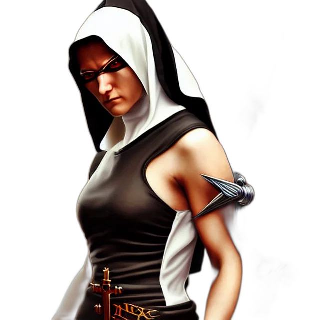 staff, concept art, fantasy art, comic book art, photorealistic, cyberpunk, nun, warrior transparent PNG cut-out