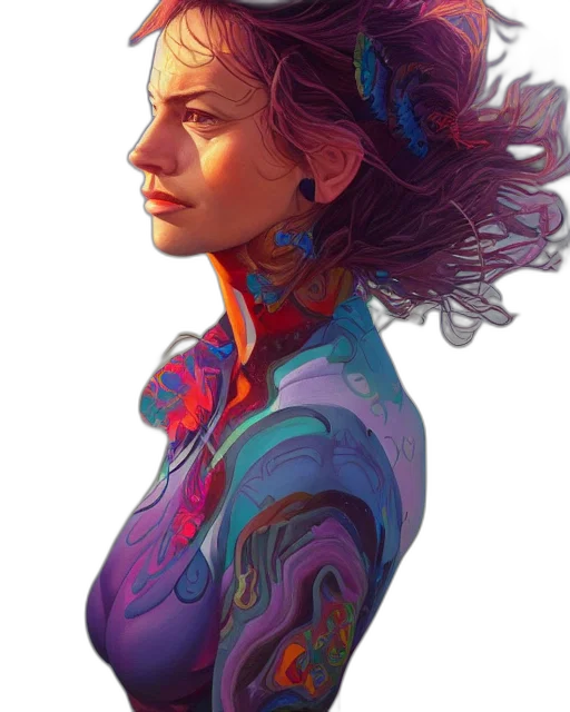 dress, face, jewelry, crown, fantasy art, concept art, cyberpunk, photorealistic transparent PNG cut-out