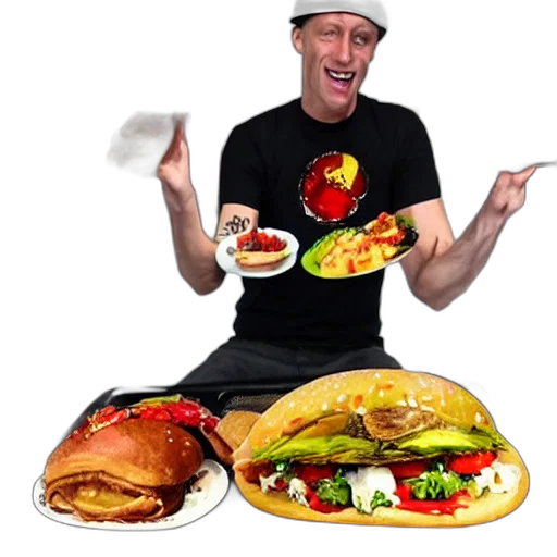 food, hat, concept art, photorealistic, tony, hawk, pro, mukbang transparent PNG cut-out