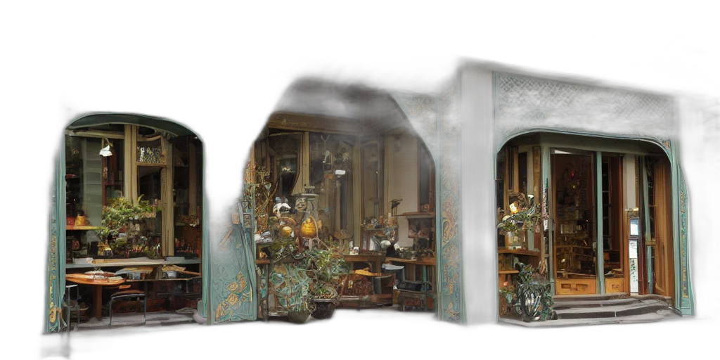 furniture, 3d render, photorealistic, concept art, art, nouveau, teahouse, facade transparent PNG cut-out