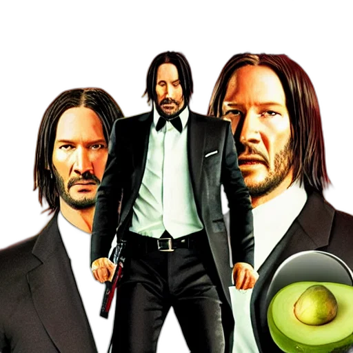 weapon, concept art, 3d render, pixel art, photorealistic, avocado, john, wick transparent PNG cut-out