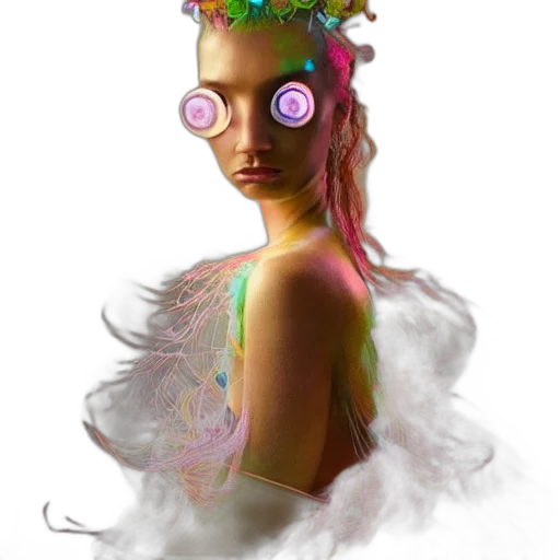 mask, crown, jewelry, dress, fantasy art, concept art, cyberpunk, 3d render transparent PNG cut-out