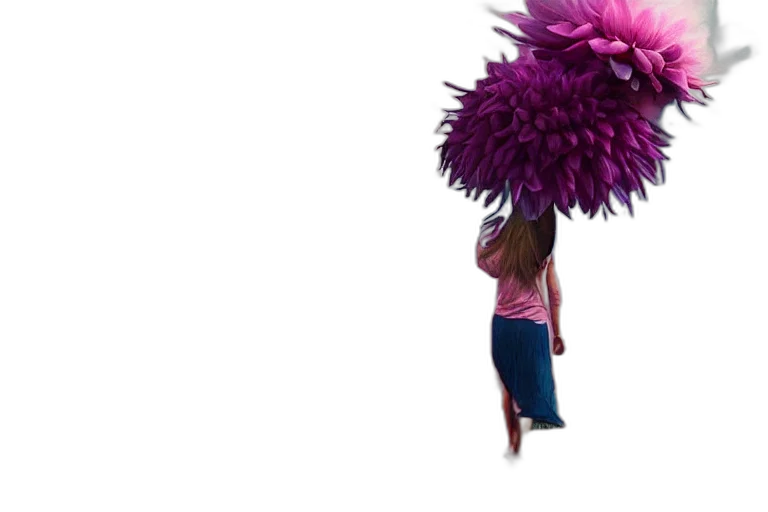 umbrella, flower, hair, hat, 3d render, concept art, giant, dahlia transparent PNG cut-out