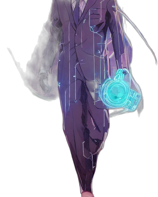 robot, dress, staff, jacket, concept art, cyberpunk, vaporwave, fantasy art transparent PNG cut-out