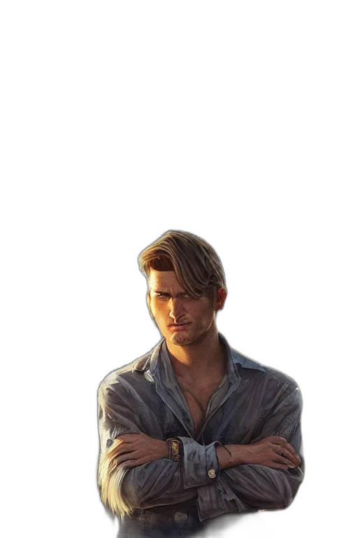 jacket, hair, face, staff, photorealistic, concept art, pixel art, 3d render transparent PNG cut-out