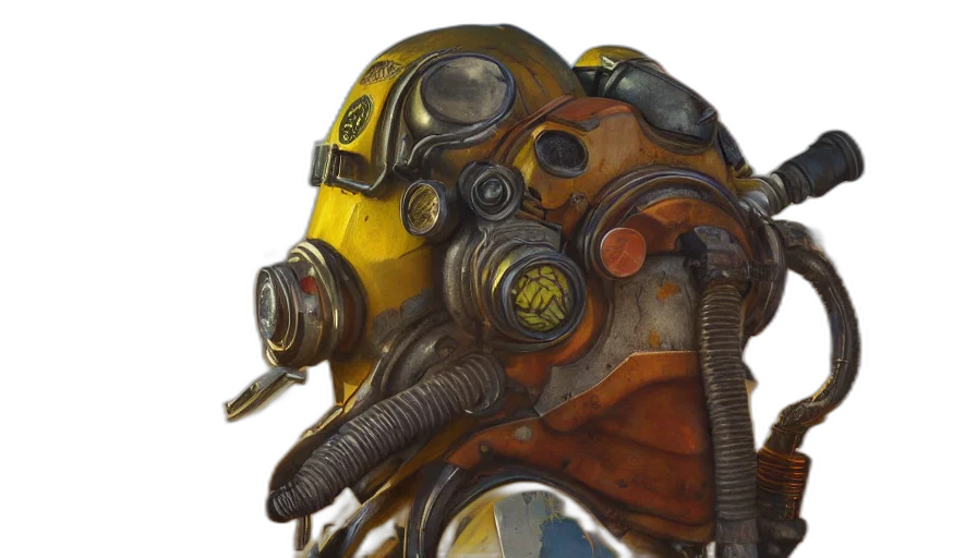 robot, mask, weapon, face, concept art, photorealistic, 3d render, fantasy art transparent PNG cut-out