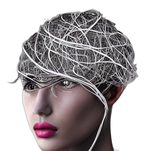 hat, crown, mask, hair, cyberpunk, photorealistic, 3d render, concept art transparent PNG cut-out