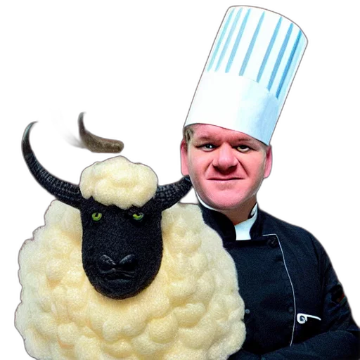 portrait, chef, gordon, ramsay, ram, sheep, horns, wool transparent PNG cut-out
