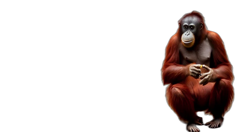 animal, creature, staff, face, photorealistic, 3d render, concept art, orangutan transparent PNG cut-out