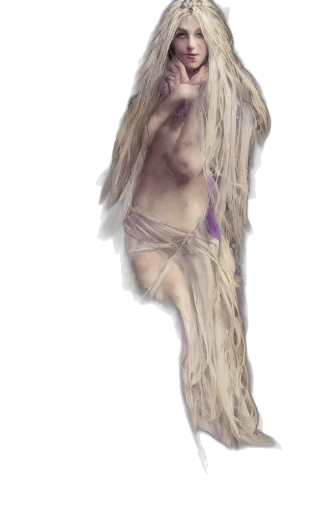 hair, creature, dress, staff, concept art, fantasy art, watercolor, photorealistic transparent PNG cut-out
