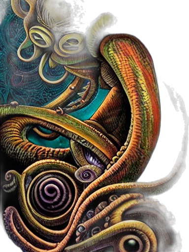 mask, hair, dragon, creature, fantasy art, photorealistic, concept art, watercolor transparent PNG cut-out