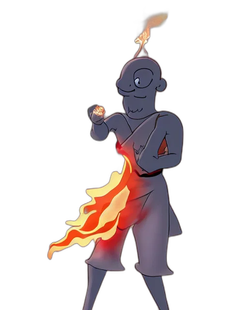 staff, concept art, 3d render, cartoon, fantasy art, fire, squidward, wearing transparent PNG cut-out
