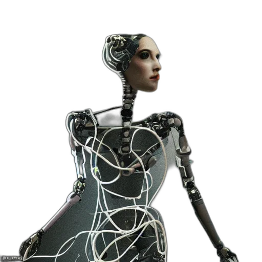 robot, dress, jewelry, staff, cyberpunk, concept art, 3d render, fantasy art transparent PNG cut-out