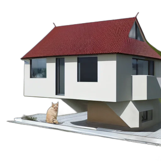 building, 3d render, photorealistic, concept art, house, shape, cat, architectural transparent PNG cut-out