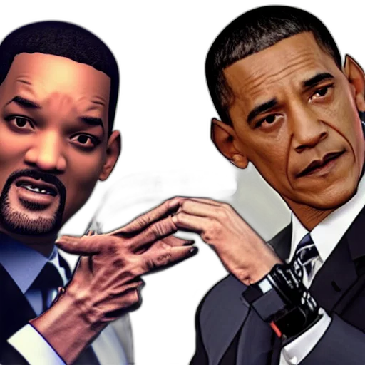 cartoon, photorealistic, comic book art, concept art, will, smith, slapping, obama transparent PNG cut-out