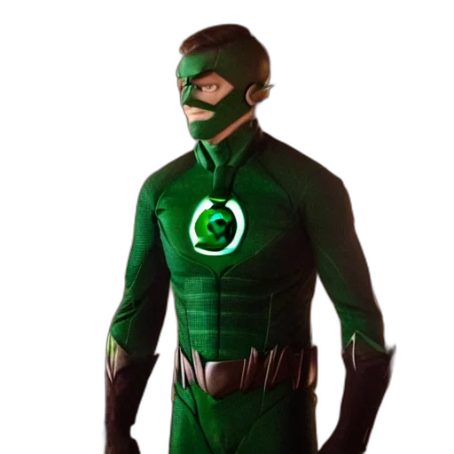 mask, staff, comic book art, concept art, 3d render, green, lantern, flash transparent PNG cut-out