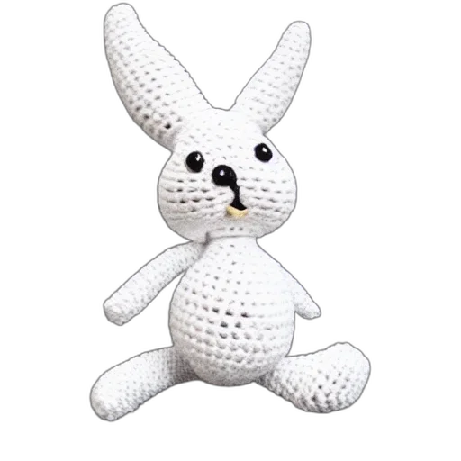 3d render, pixel art, minimalistic, crocheted, plush, toy, white, bunny transparent PNG cut-out