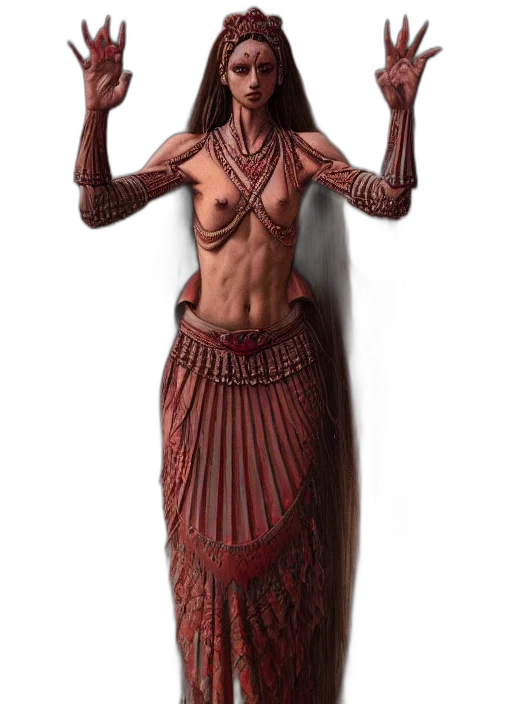 staff, dress, jewelry, creature, concept art, fantasy art, 3d render, comic book art transparent PNG cut-out