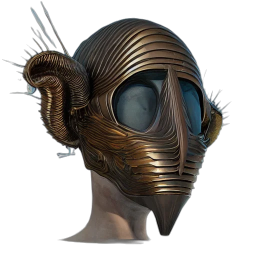 mask, face, creature, hair, concept art, cyberpunk, 3d render, photorealistic transparent PNG cut-out