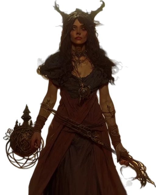 staff, dress, crown, concept art, fantasy art, comic book art, photorealistic, dark transparent PNG cut-out