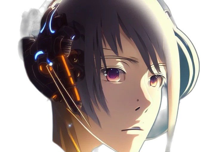 robot, face, mask, weapon, cyberpunk, anime, concept art, 3d render transparent PNG cut-out