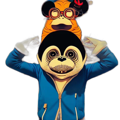 jacket, mask, hat, animal, cartoon, 3d render, concept art, photorealistic transparent PNG cut-out