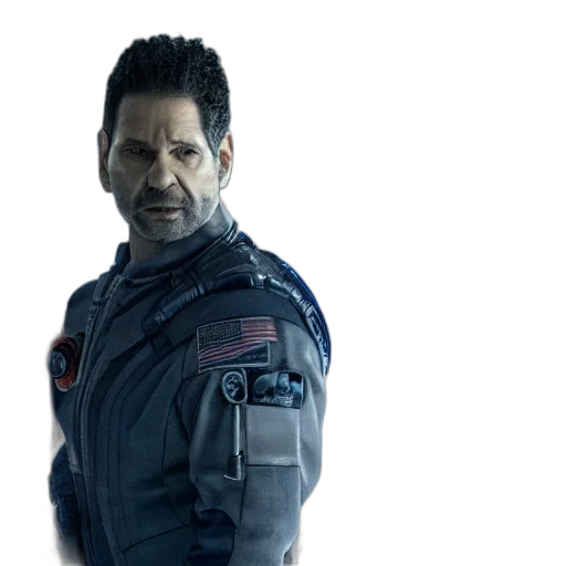 jacket, face, concept art, cyberpunk, 3d render, photorealistic, outer space, expanse transparent PNG cut-out