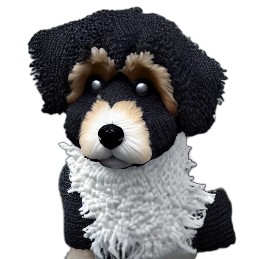 hat, closeup, photorealistic, illustration, knitted, bernedoodle, judge, puppy transparent PNG cut-out