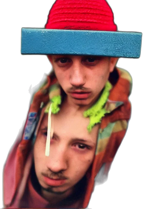 face, jacket, shoes, hat, vaporwave, photorealistic, 3d render, concept art transparent PNG cut-out