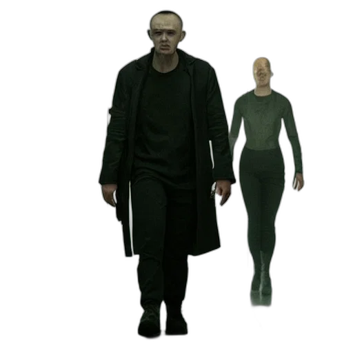 jacket, creature, staff, concept art, 3d render, cyberpunk, pixel art, dark transparent PNG cut-out