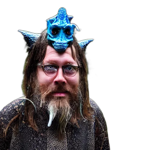 hat, staff, crown, mask, photograph, wizard, lizard, man transparent PNG cut-out
