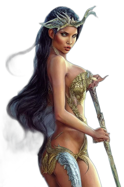 sword, staff, fantasy art, comic book art, concept art, photorealistic, golden, earth tones transparent PNG cut-out