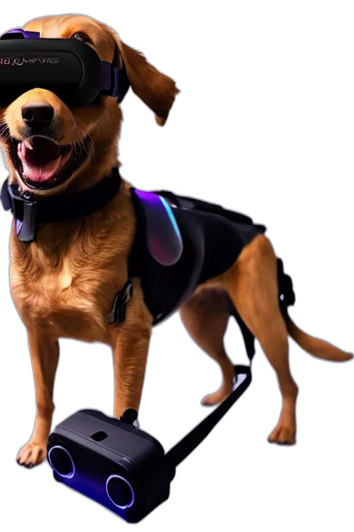 staff, animal, robot, weapon, cyberpunk, 3d render, dog, headset transparent PNG cut-out