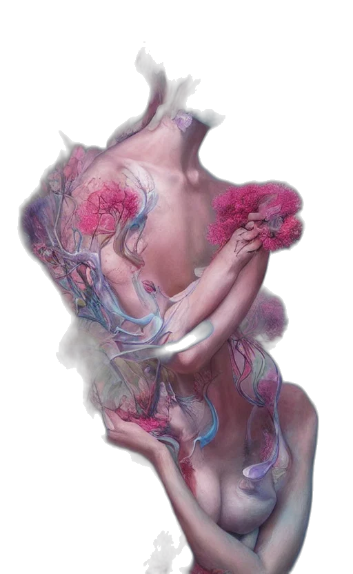 dress, flower, creature, mask, concept art, fantasy art, watercolor, oil painting transparent PNG cut-out