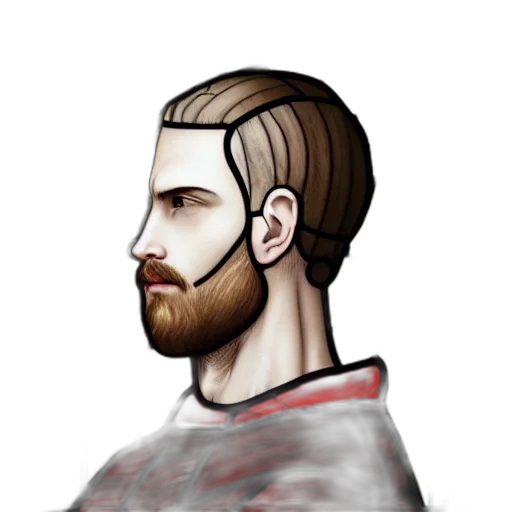 face, hair, staff, fantasy art, concept art, pixel art, photorealistic, red transparent PNG cut-out
