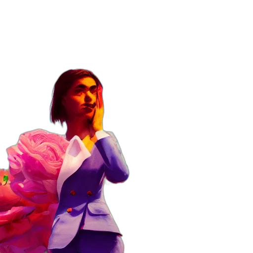 jacket, dress, umbrella, staff, vaporwave, concept art, 3d render, pixel art transparent PNG cut-out
