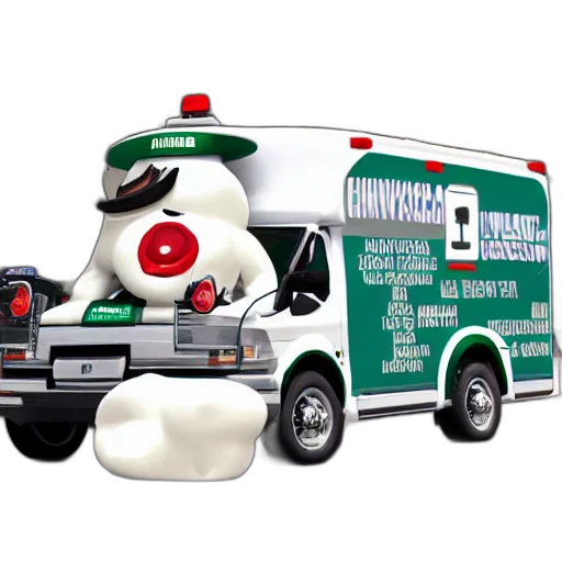 3d render, big, chungus, meme, anthropomorphic, ambulance, shaped, like transparent PNG cut-out